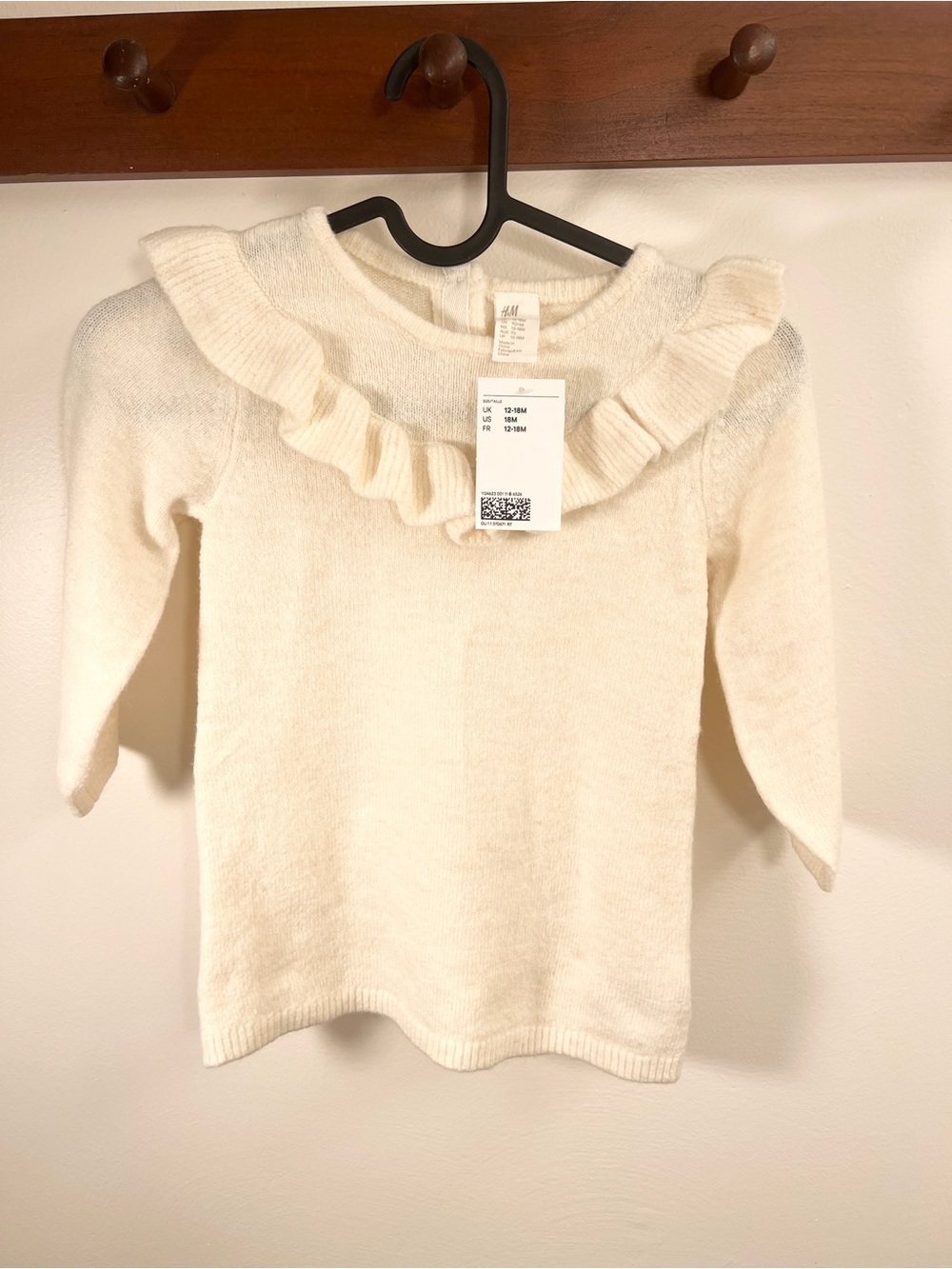 H&M Cream Ruffle-Neck Crew Sweater